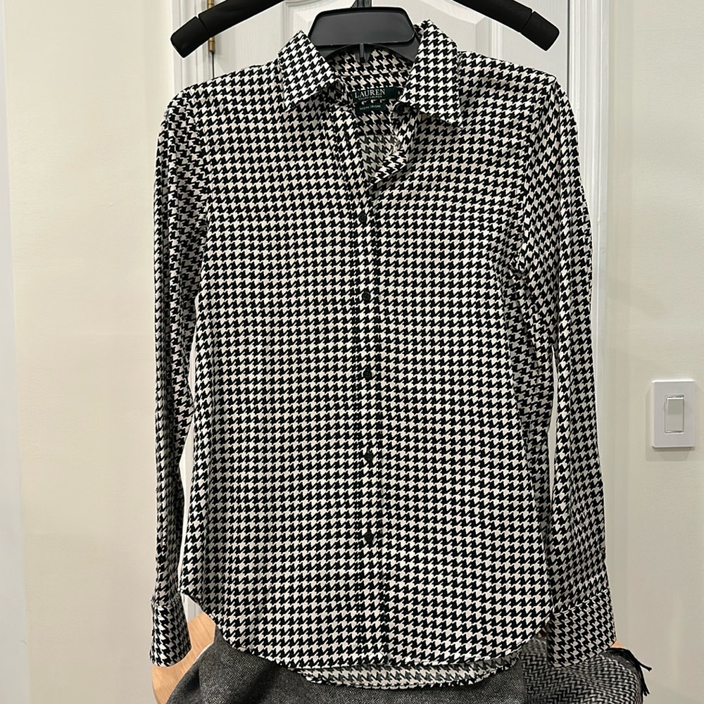 Lauren Ralph Lauren Ladies Blouse Black and White Houndstooth size Small